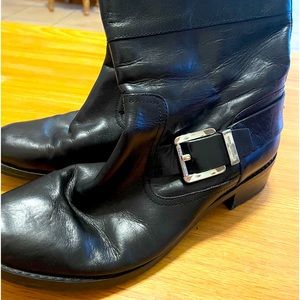 MK leather black moto boot.